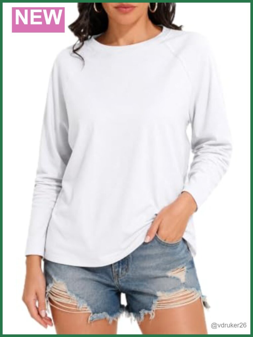 Women's Cotton Jersey Cropped Long Sleeve Raglan Tee Oversized Fit